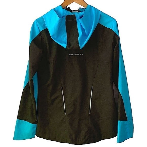 new Balance Women's Sequence Hood Jacket Black Blue Zip Windbreaker Top - Picture 6 of 13